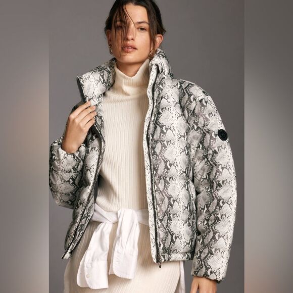 NWT Noize Jozy Reptile-Printed Vegan Puffer Jacket Coat White Gray Size 2X NEW - Picture 15 of 15